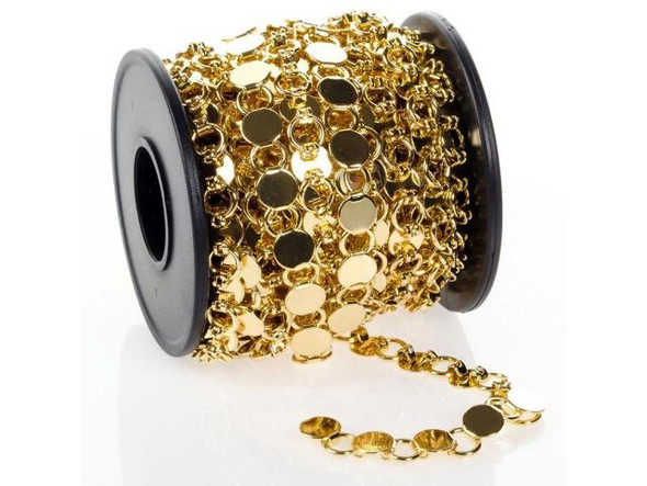 Gold Plated Disk and Loop Chain, 7mm, 5-meter (Spool)
