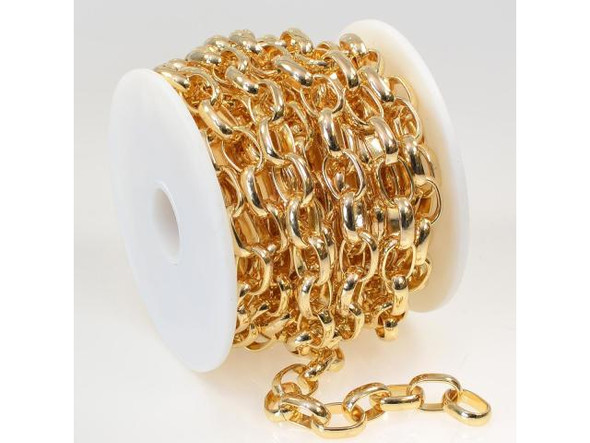 Gold Plated Oval Rolo Chain, 11mm, 5-meter (Spool)