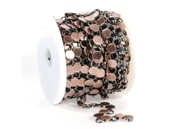 Antiqued Copper Plated Disk and Loop Chain, 9.5mm, 10 meter (Spool)