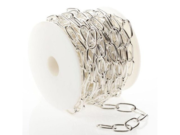 Silver Plated Drawn Cable Chain, 10mm, 10-meter (Spool)