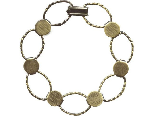 Antiqued Brass Plate Bracelet, 7-1/4", Disk and Loop, Hammered Oval (Each)