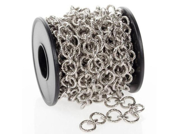 White Plated Rope-Textured Cable Chain, 10mm, 3-meter (Spool)