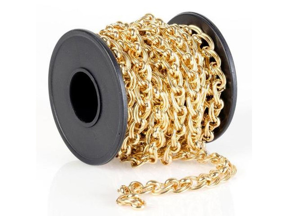 Gold Plated Double Oval Curb Chain, 7.6mm, 3-meter (Spool)