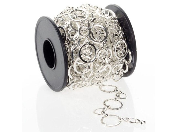 Silver Plated Ring/Connector Chain, 9mm & 14mm, 5-meters (Spool)