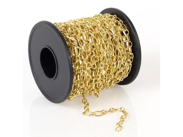 Gold Plated Flattened Long & Short Chain SPOOL, 3.4mm (10 meter)