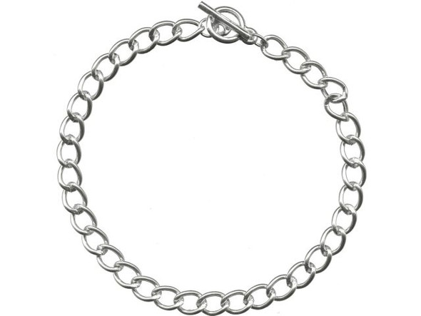 White Plated Curb Chain Bracelet with Toggle, 7.5" (12 Pieces)