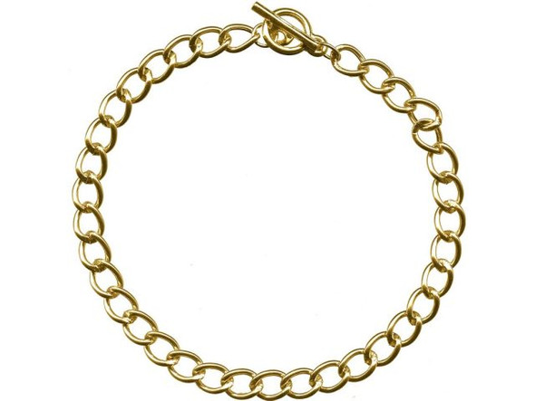 Gold Plated Curb Chain Bracelet with Toggle, 7.5" (12 Pieces)