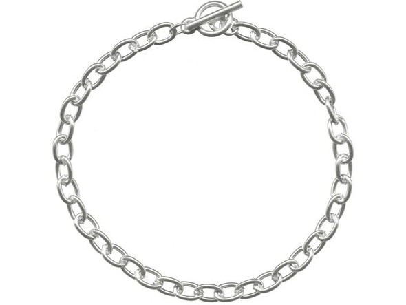 White Plated Oval Cable Chain Bracelet with Toggle, 7.5" (12 Pieces)