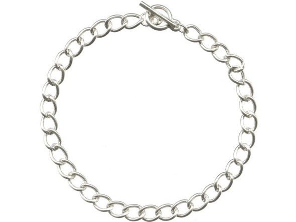 Silver Plated Curb Chain Bracelet with Toggle, 7.5" (12 Pieces)