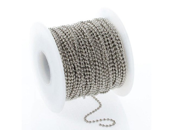 White Plated Ball Chain, 2.1mm, 100ft (Spool)