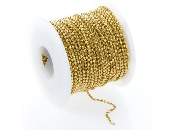 Brass Plated Ball Chain, 2.1mm, 100ft (Spool)