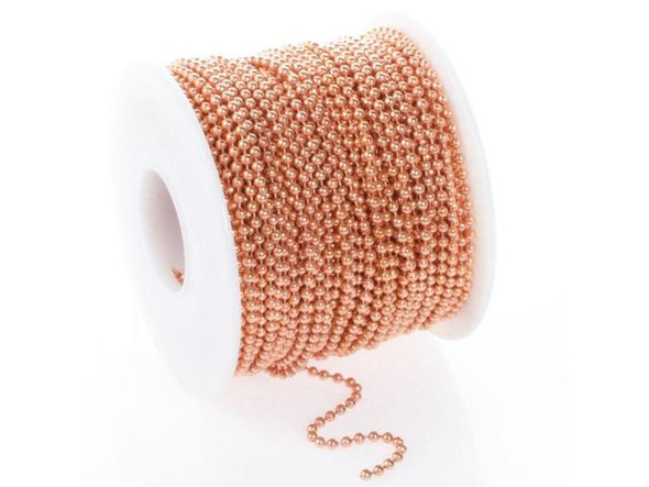 Raw Copper Ball Chain 100ft SPOOL, 2.4mm (100 foot)