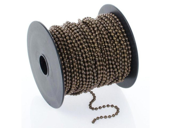 Antiqued Brass Plated Ball Chain, 3.2mm, 100-feet (Spool)
