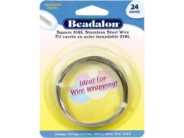 Beadalon 316L Stainless Steel Wire, 24ga, Square, 32.8' (Each)
