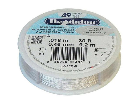 Beadalon Beading Wire, 49 Strand, 0.018", 30' Spool - Silver Color (30 foot)