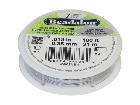 Beadalon Beading Wire, 7-Strand, 0.015", 100' Spool - Silver Satin (100 foot)