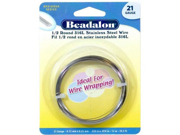 Beadalon 316L Surgical Stainless Steel Wire, 21g, Half Round, 39.3' (Each)