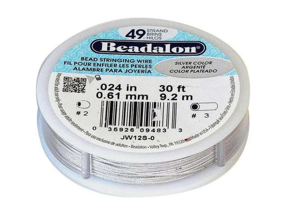 Beadalon Beading Wire, 49 Strand, 0.024", 30' Spool - Silver Color (30 foot)