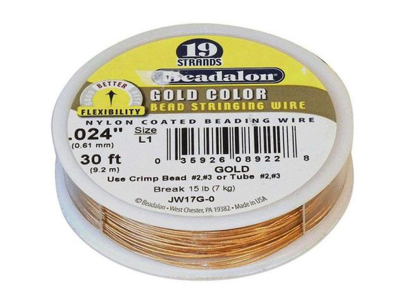 What is Beadalon?     Durable, flexible, multistrand twisted  wire cable with a smooth abrasion-resistant nylon coating.    Very easy to use - no needle required. Instead of knotting,  finish the ends with crimp beads.    Kink resistant: the higher the strand count, the better the  resistance. 7-strand is similar to other brands of tigertail but  has a smoother coating, and 19-strand is even more supple than 7-strand. Beadalon 49 Strand is the softest and most flexible of all Beadalon varieties.    For best durability use the largest diameter that fits your  beads, and the largest number of strands (7, 19 or 49) that fit  your budget.    Beadalon does not stretch, even with heavy beads. Great for  crystal necklaces, gemstones, handmade glass beads, delicate seed beads, freshwater pearls, and anything  that you want to last for decades.For help choosing the perfect size of crimp beads for each size of Beadalon, see Crimps & Cable Size Chart.   See Related Products links (below) for similar items and additional jewelry-making supplies that are often used with this item.