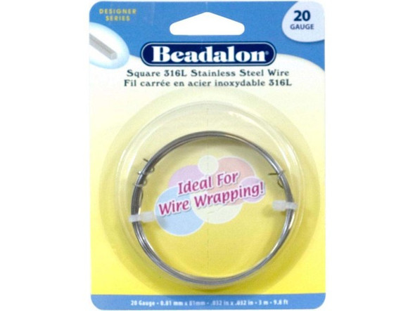 Beadalon 316L Surgical Stainless Steel Wire, 20ga, Square, 9.8' (Each)