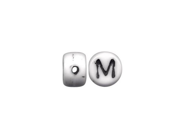 Porcelain Beads, Alphabet, M - White/ Black (fifty)