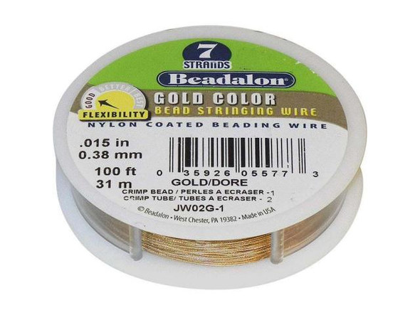 Beadalon Beading Wire, 7-Strand, 0.015", 100' Spool - Gold Color (100 foot)