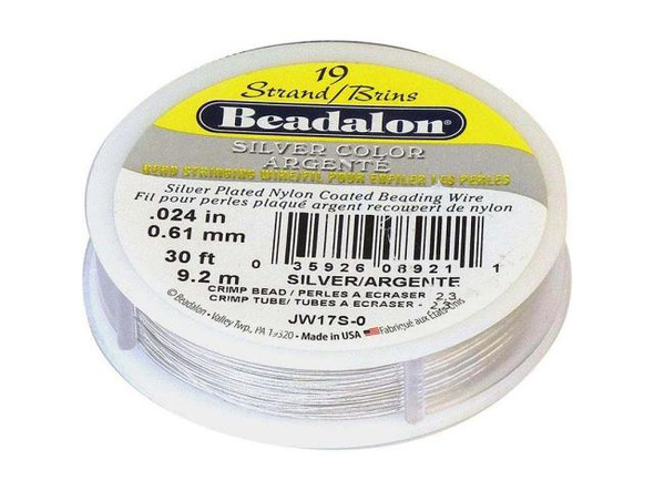 Beadalon Beading Wire, 19 Strand, 0.024", 30' Spool - Silver Color (30 foot)
