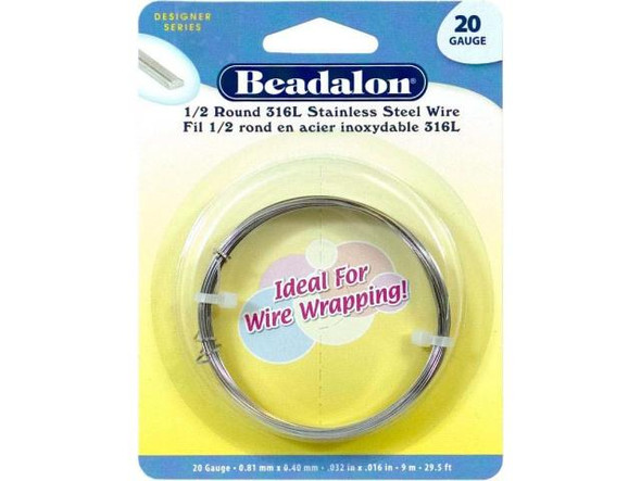 Beadalon 316L Stainless Steel Wire, 20ga, Half Round, 29.5' (Each)