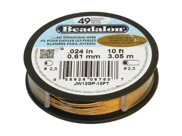 Beadalon Gold Plated Wire, 49 Strand, 0.024", 10' Spool (10 foot)