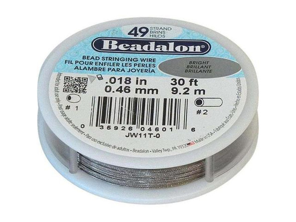 Beadalon Beading Wire, 49 Strand, 0.018", 30' Spool - Bright Steel (30 foot)