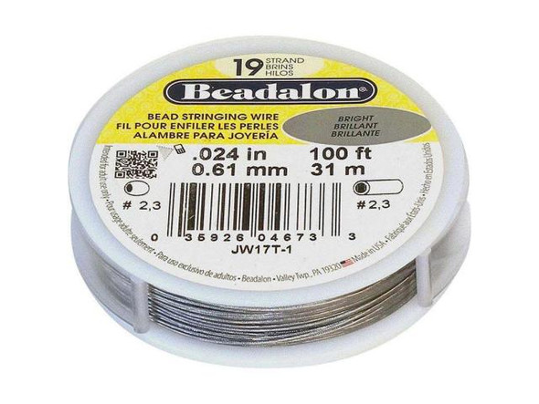 Beadalon Beading Wire, 19 Strand, 0.024", 100' Spool - Bright Steel (100 foot)