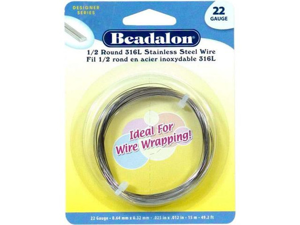 Beadalon 316L Stainless Steel Wire, 22ga, Half Round, 49.2' (Each)