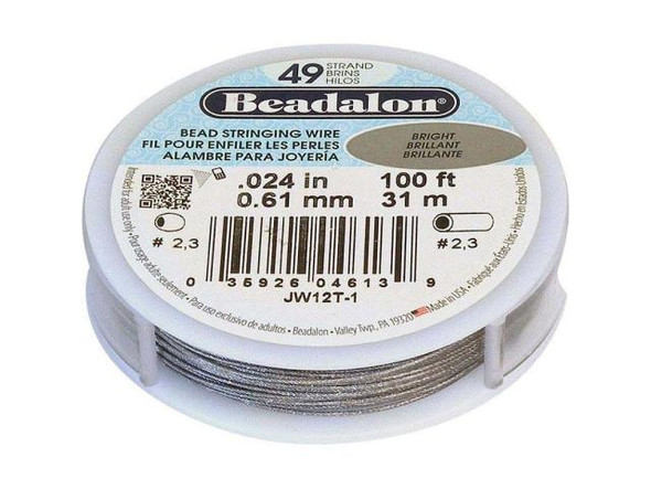 Beadalon Beading Wire, 49 Strand, 0.024", 100' Spool - Bright Steel (100 foot)