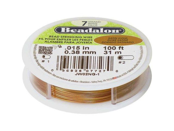 Beadalon Beading Wire, 7-Strand, 0.015", 100' Spool - Gold Satin (100 foot)