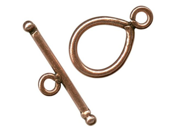  These bar and ring sets (toggle clasp sets) can be clasped with one hand making  them ideal for bracelets and watches.    Please note: The last few beads you put near the clasp should  be small, to make sure the bar can be pulled all the way through  the ring (making the clasp easier to close).    Size listed is outside diameter of the ring (excluding its  loop) and the length of the bar. Price is per set, rather than per  piece.      Toggle Clasps and Bracelets    It's true! Toggles can be clasped with one hand, so they are good  for bracelets, including watch bracelets. Here's a hint to help  make sure no one loses one of your creations: When using toggle  clasps for bracelets, the bracelet must fit the customer fairly  well. If the bracelet is too loose, a short toggle bar might wiggle  itself out of its loop. Longer bars can help solve the  problem, but won't eliminate it. To size your bracelets to your  customers' wrists you might want to use a few chain links at the  end, between the clasp and the last beads. Then you can remove or  add links at the time of sale. Or if you really have a good thing  going, make 6.5", 7", and 8" versions of your best-selling patterns  and colors of bracelets.  See Related Products links (below) for similar items and additional jewelry-making supplies that are often used with this item.