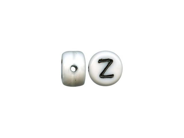 Porcelain Bead, Alphabet, Z - White/ Black (fifty)