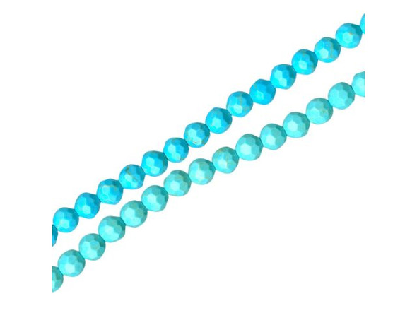 Dyed Magnesite Gemstone Beads, Faceted Round, 4mm - Turquoise Color (strand)