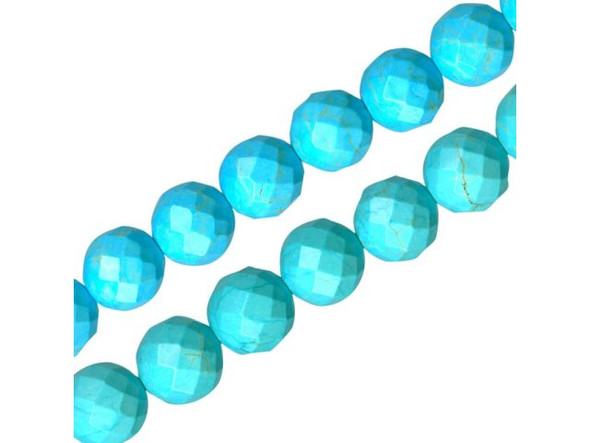 Dyed Magnesite Gemstone Beads, Faceted Round, 10mm - Turquoise Color (strand)