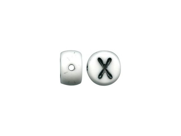 Porcelain Beads, Alphabet, X - White/ Black (fifty)