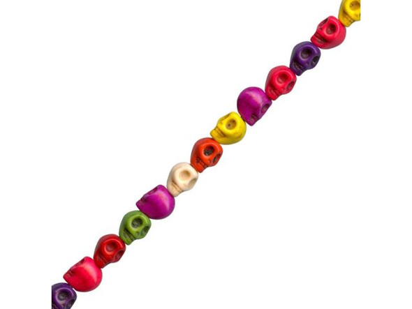 Dyed Magnesite Gemstone Beads, Skull, 6x8mm, Multi-Colored Mix (strand)