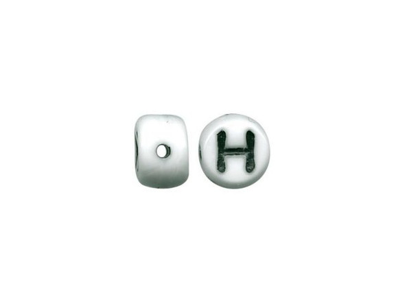 Porcelain Beads, Alphabet, H - White/ Black (fifty)