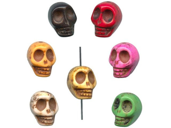 Dyed Magnesite Gemstone Beads, Skull, 12mm - Multi-color (strand)
