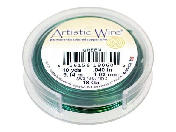 Artistic Wire Copper Jewelry Wire, 18ga, 30ft - Green (Each)