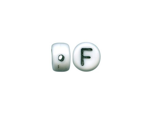 Porcelain Beads, Alphabet, F - White/ Black (fifty)