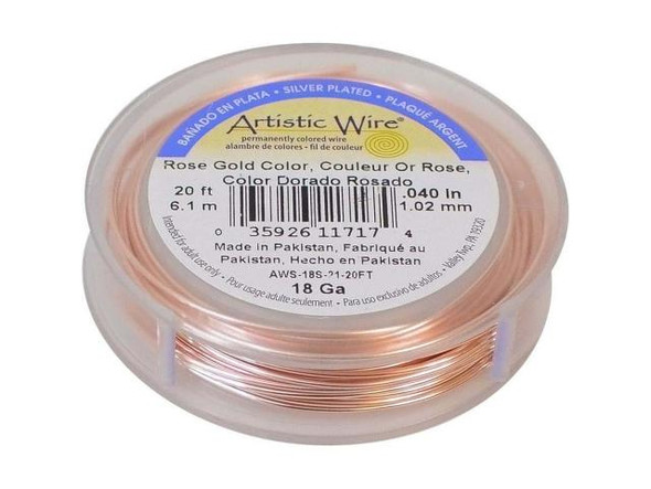 Artistic Wire Silver Plated Copper Jewelry Wire, 18ga, 20ft - Rose Gold (Each)