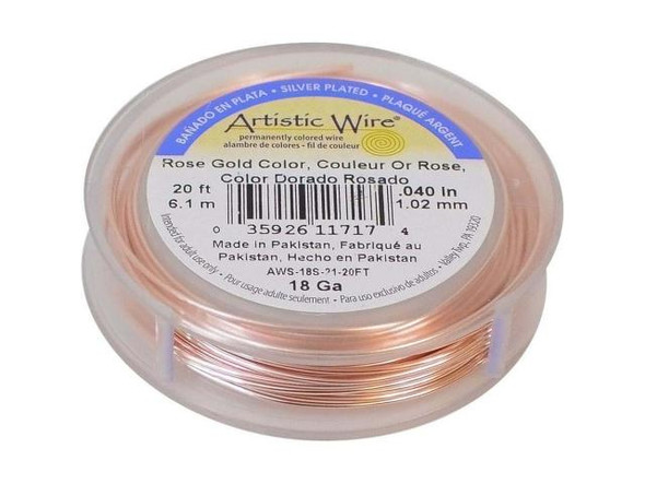 Artistic Wire Silver Plated Copper Jewelry Wire, 18ga, 20ft - Rose Gold (each)
