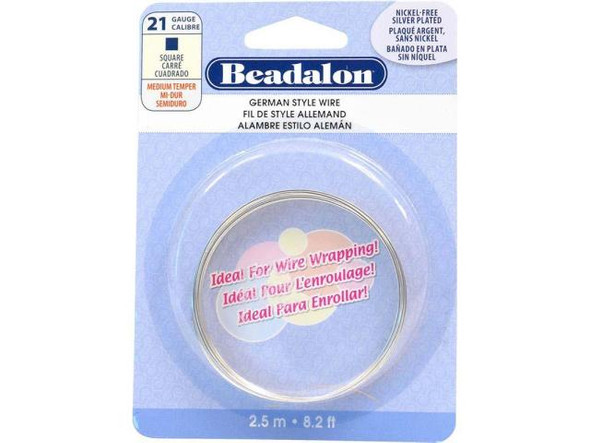 Beadalon Silver Plated Copper Jewelry Wire, Square, 21ga (Each)