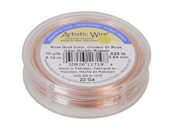 Artistic Wire Silver Plated Copper Jewelry Wire, 22ga, 30ft - Rose Gold (Each)