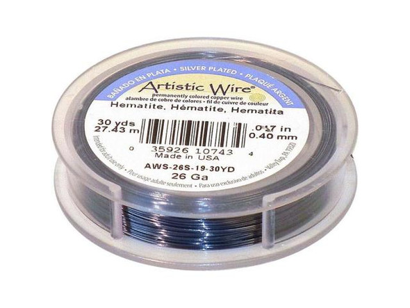 Artistic Wire Silver Plated Copper Jewelry Wire, 26ga, 90ft - Hematite Color (Each)