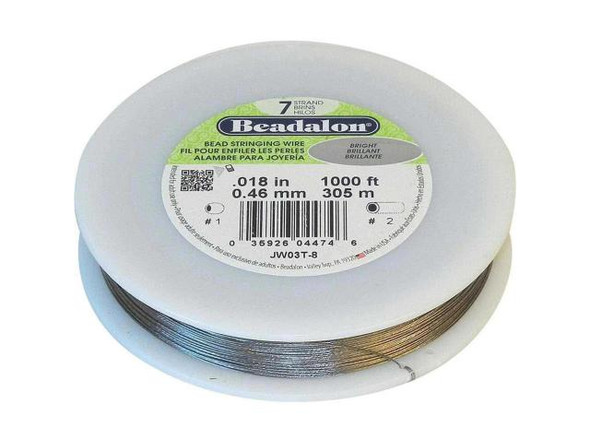 Beadalon Beading Wire, 7-Strand, 0.018", 1000ft - Spool - Bright Steel (Spool)